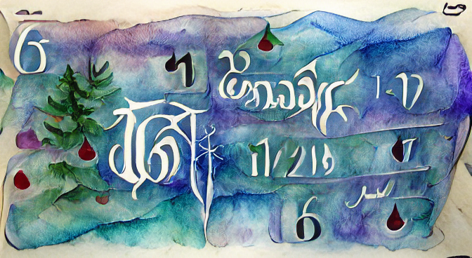 December calendar with Tengwar as a watercolor