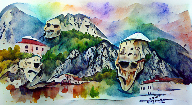 Crna Gora skull mountain in Montenegro as a watercolor