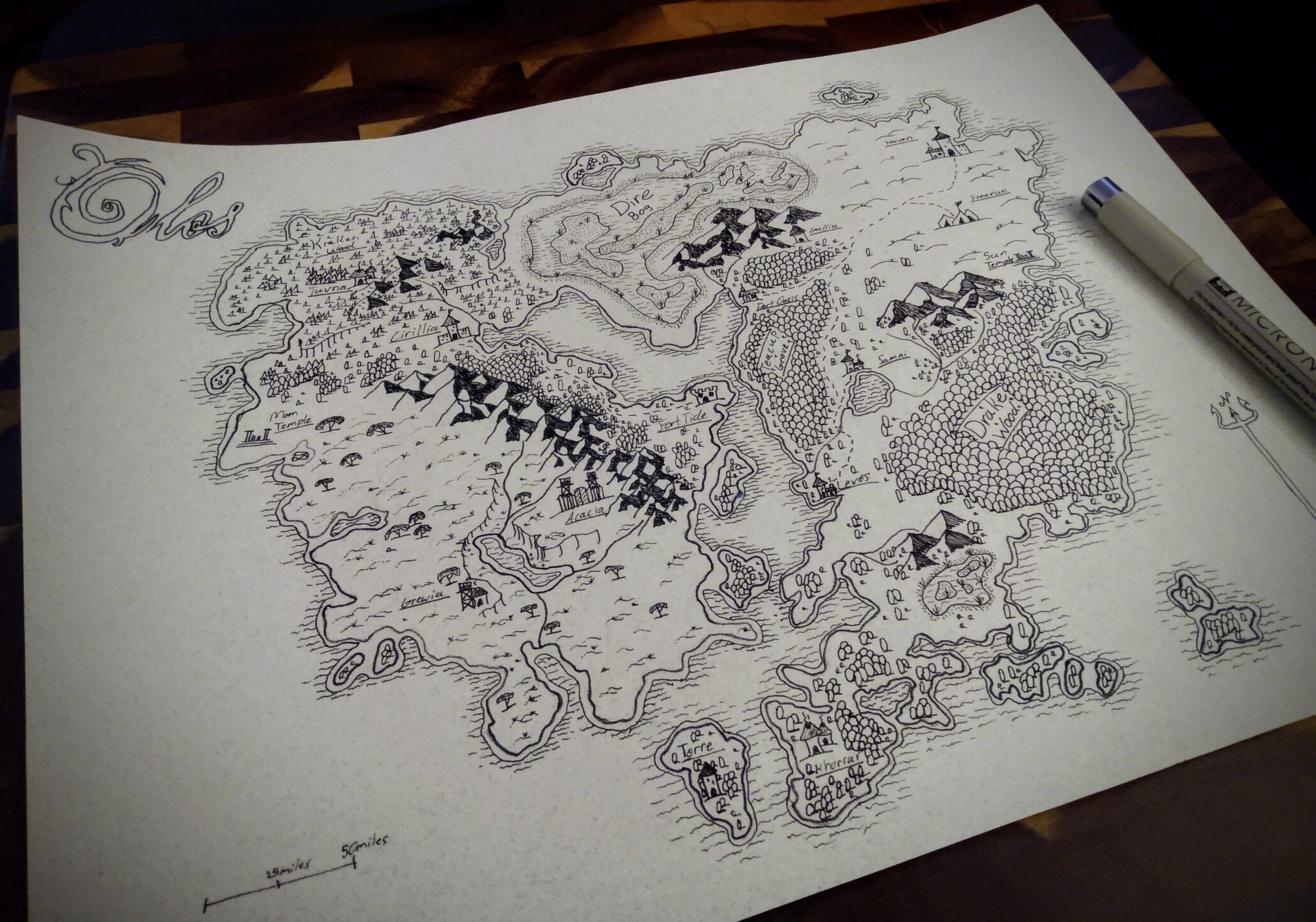 black-and-white fantasy map in ink