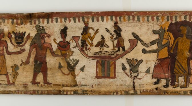 Coffin panel with paintings of funerary rituals and gods