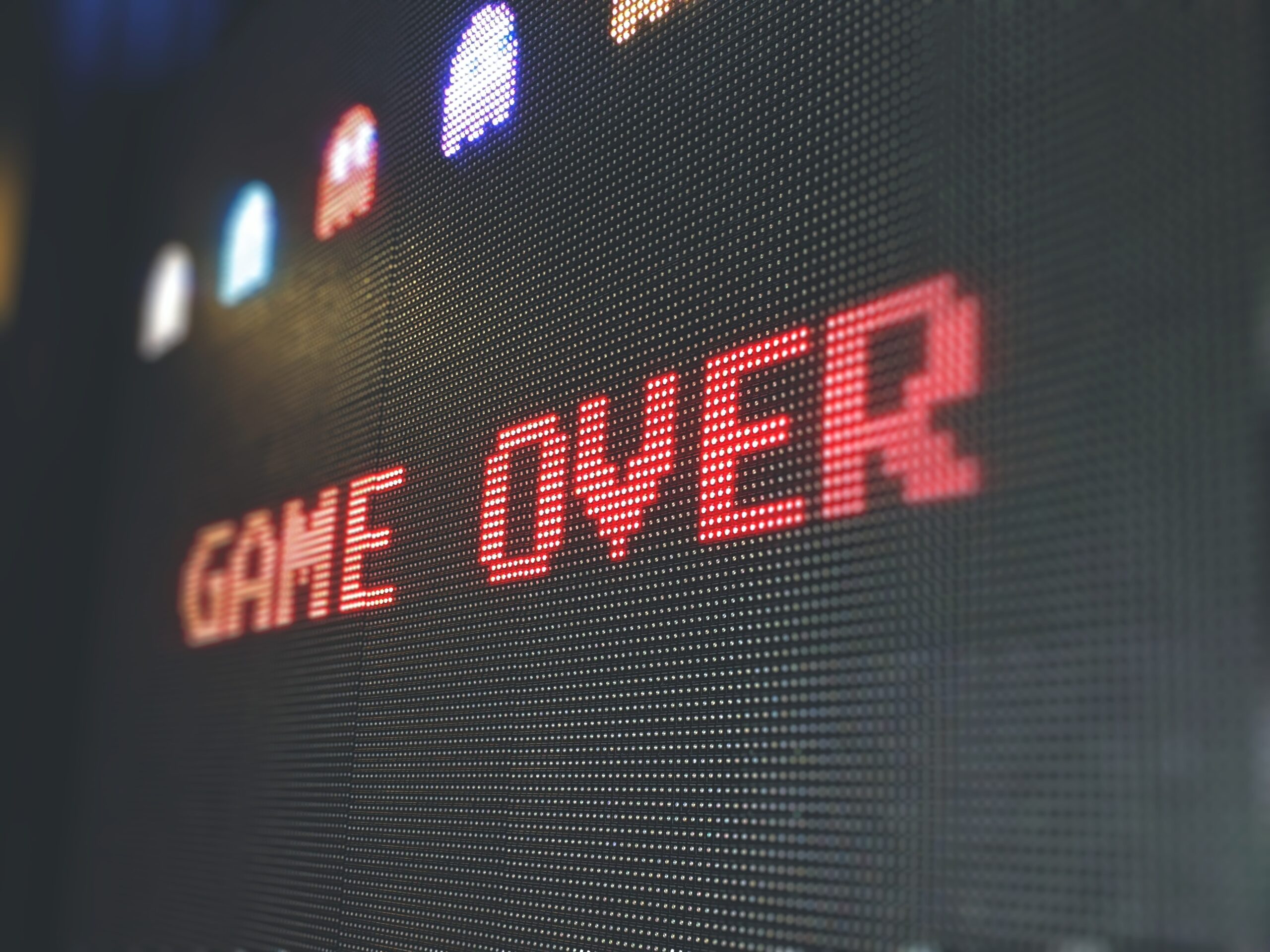 Game Over on a PacMan arcade machine screen