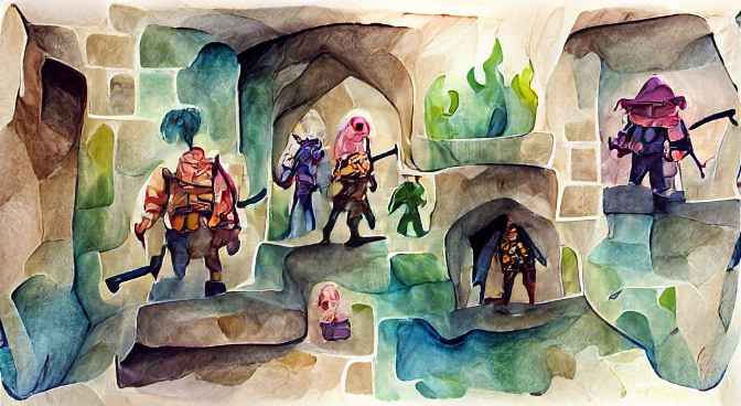 dungeon adventurers as a watercolor