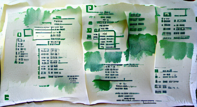 basic program listing printout on green and white printer paper as a watercolor