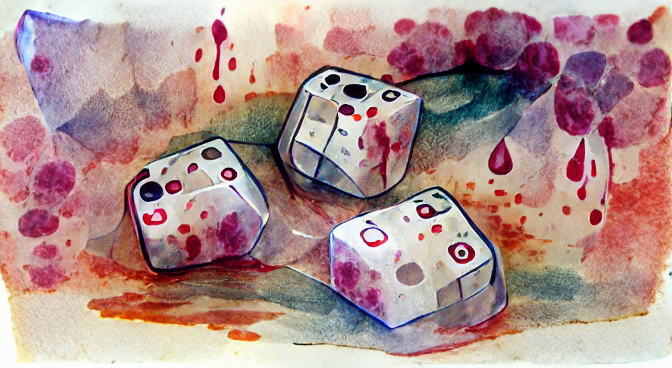 bloodied dice as a watercolor