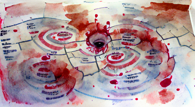 concentric circles of a threat map with dripping blood