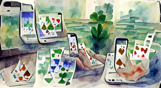 smartphones with solitaire as a watercolor