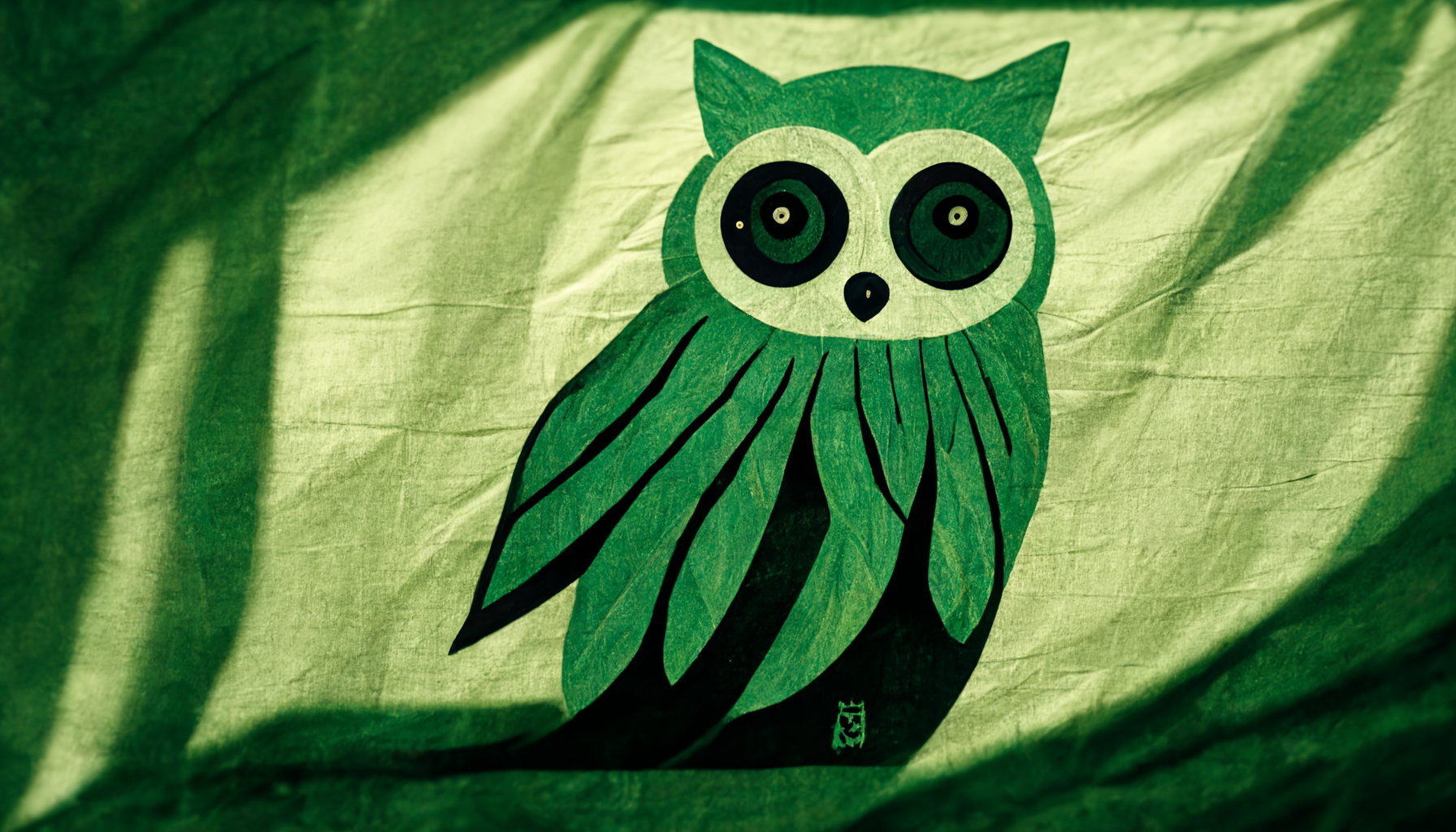 green owl on a light green flag