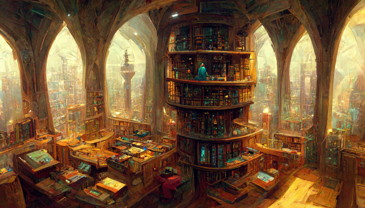 wizards library inside a wizards tower