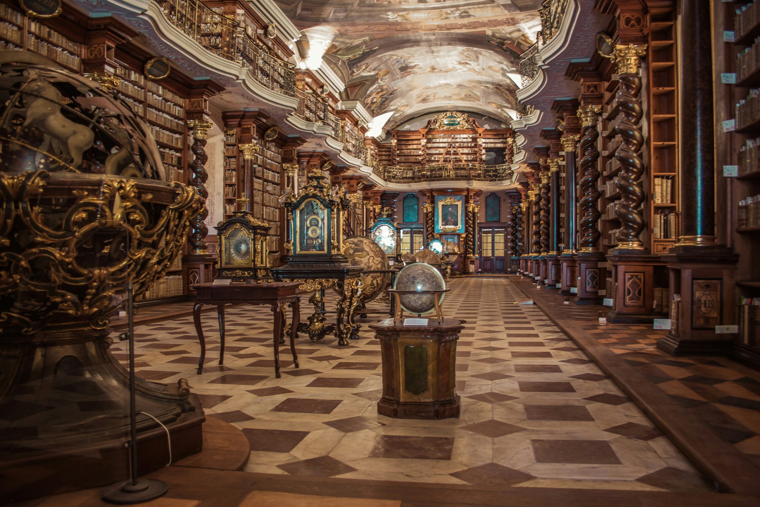interior of Prague library of science, geometry and astronomy