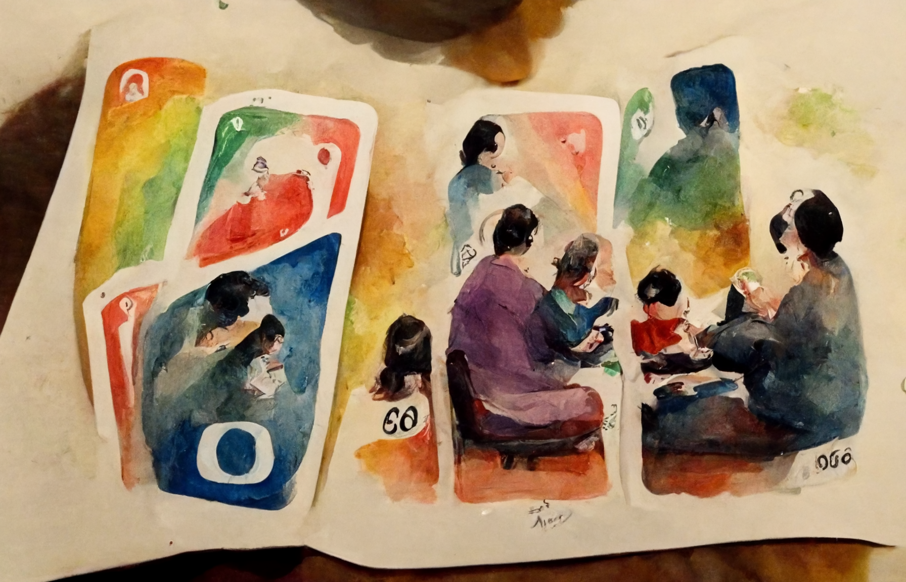 many family members playing uno
