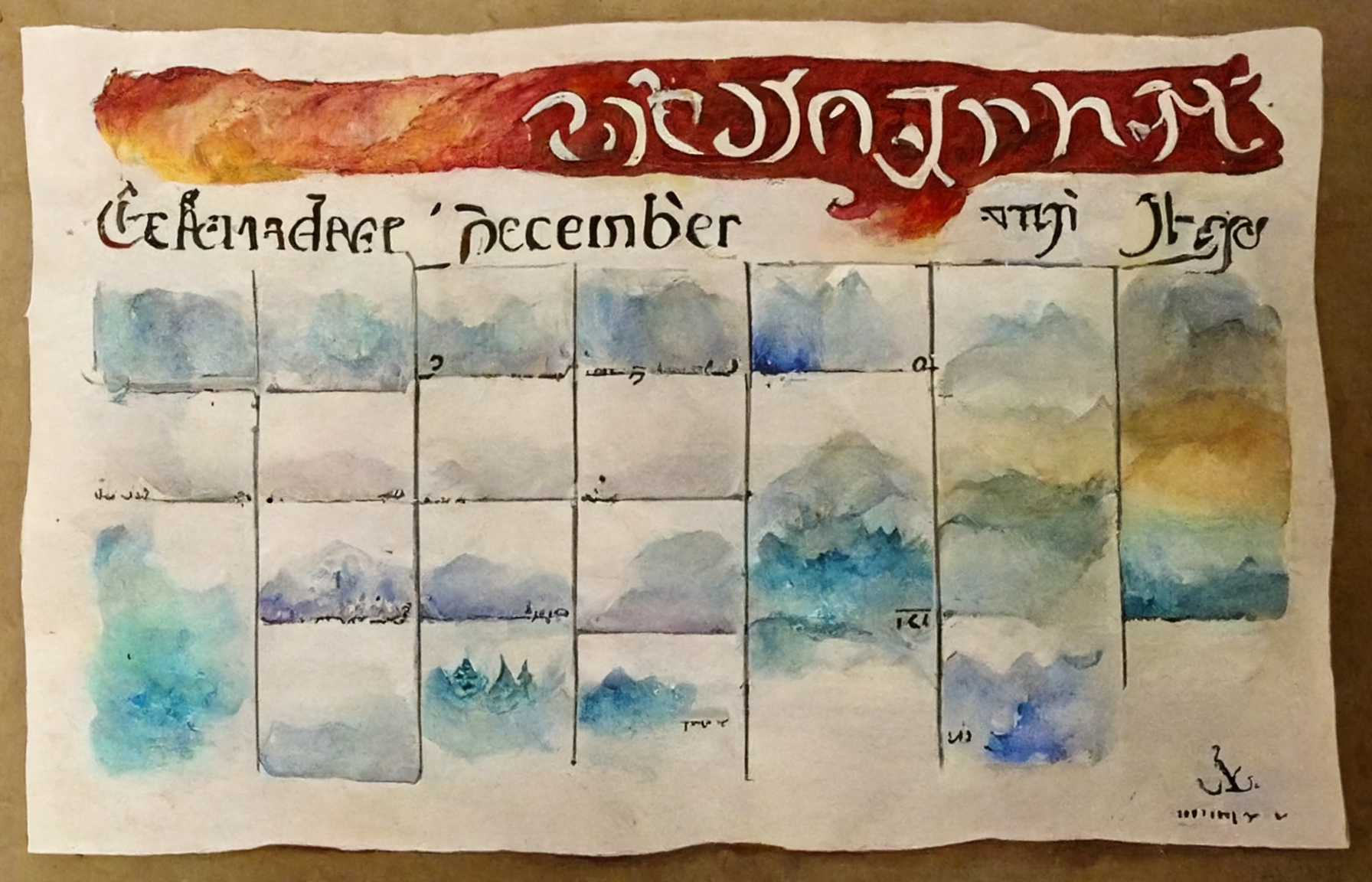 December calendar with Tengwar