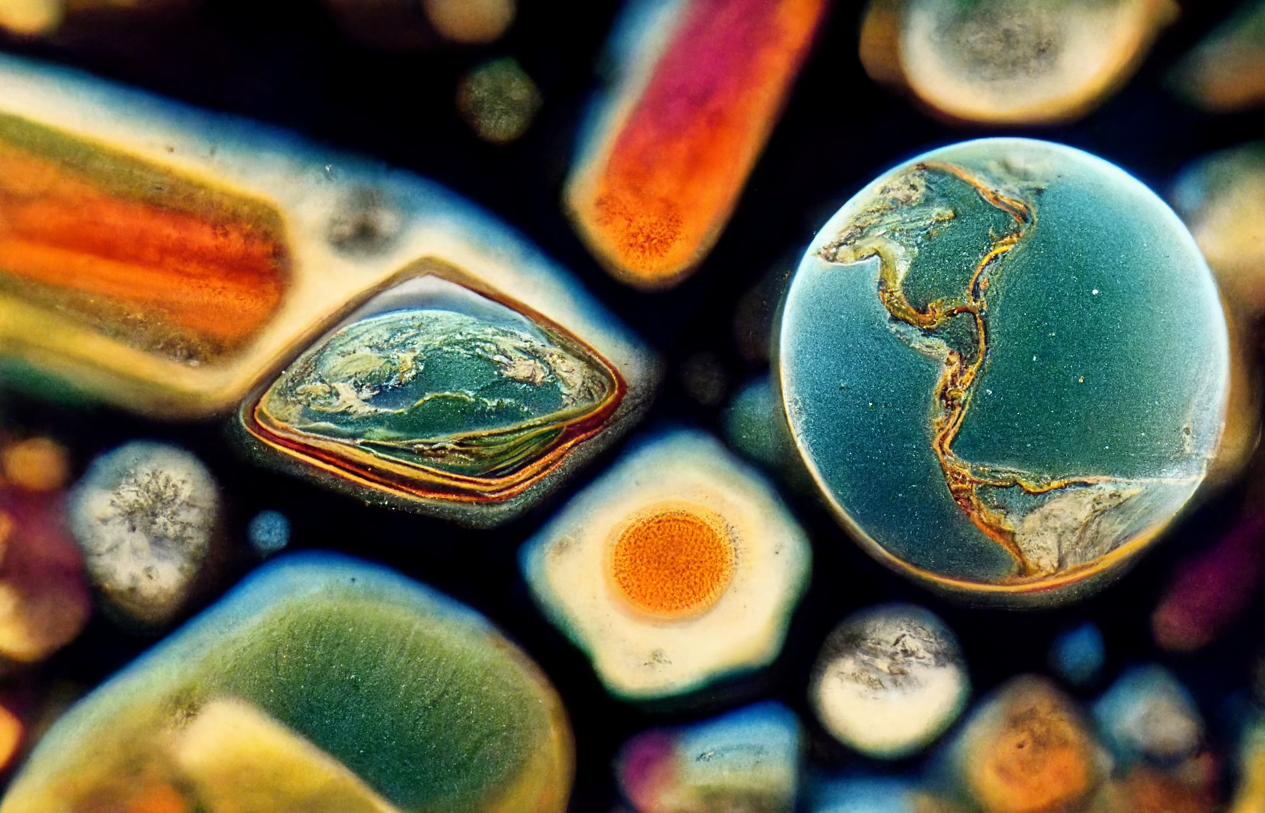 earth on a glass slide under a microscope