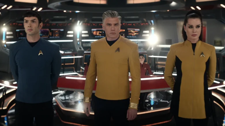 Spock, Pike, Number One on Enterprise bridge in Strange New Worlds