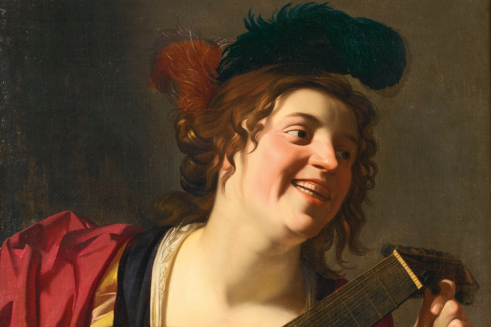 "A Woman Tuning a Lute", by Honthorst