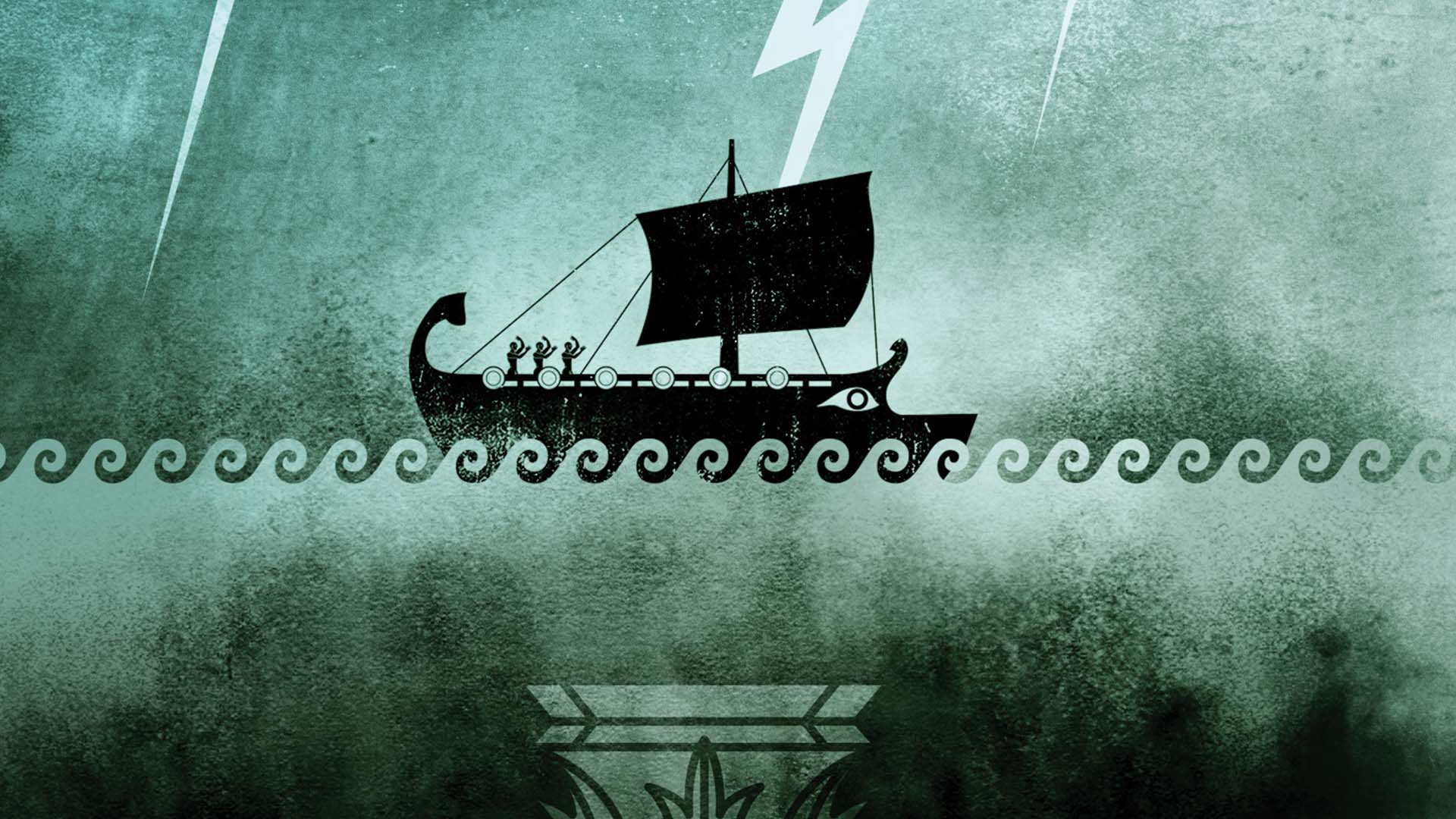 stylized Greek ship on a blue ocean