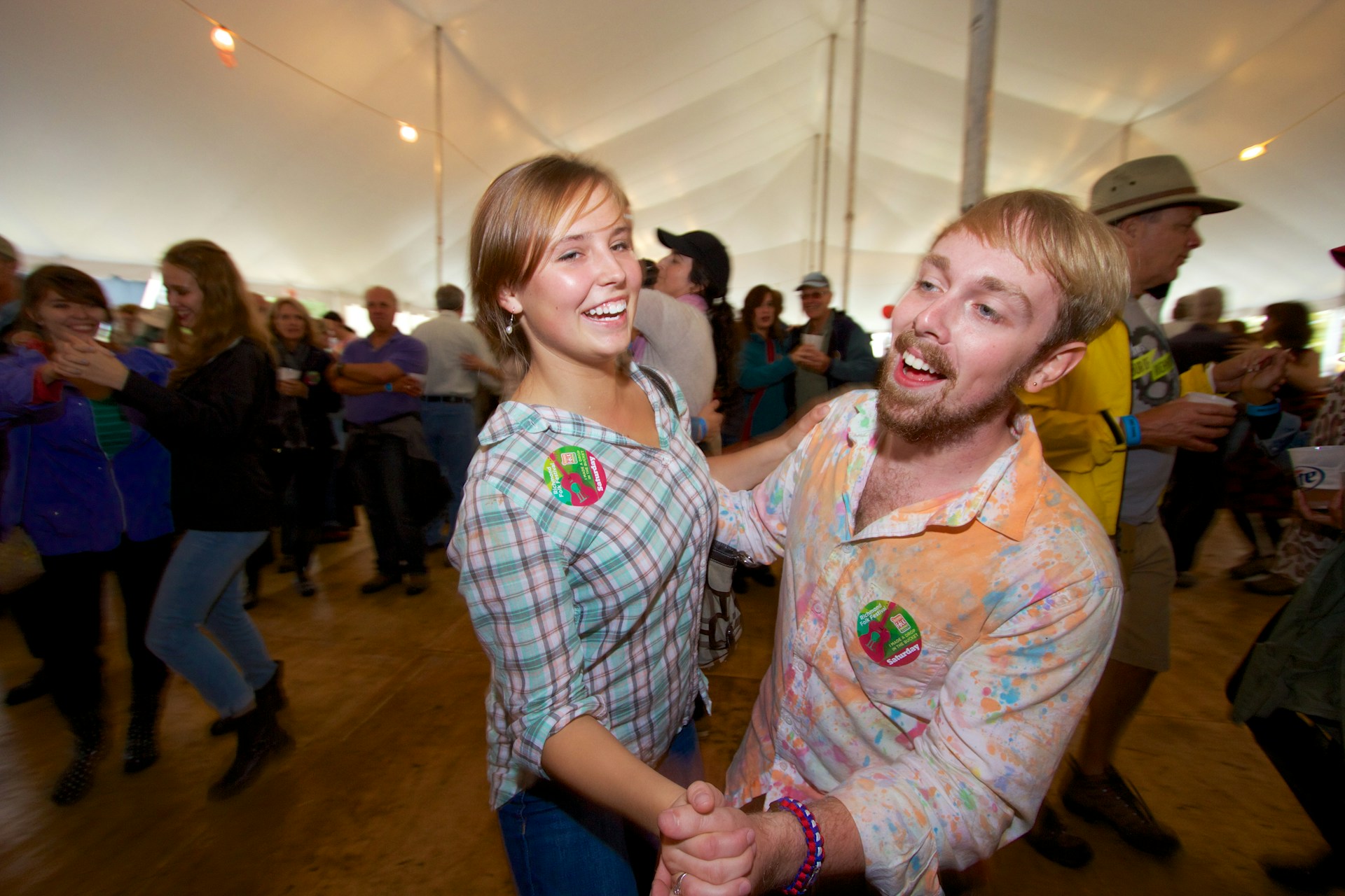 couple dancing, in a tent